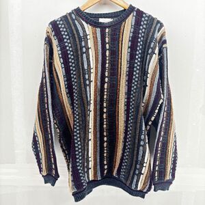 La Vane New York Coogi Style Pull Over Textured Purple Blue Sweater Size XL